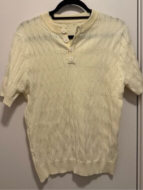 Sheik Men’s Small Ivory Textured Knit Henley Short Sleeve Sweater Polo Top NWOT